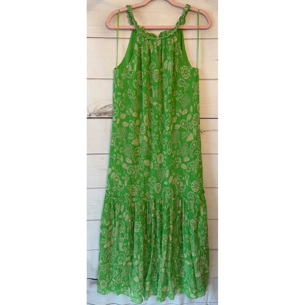 Nicholas Green Paisley Silk Cotton Halter Maxi Dress US 4 Tiered Ruffle Boho